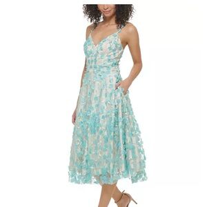 Eliza J Aqua Floral Midi Dress